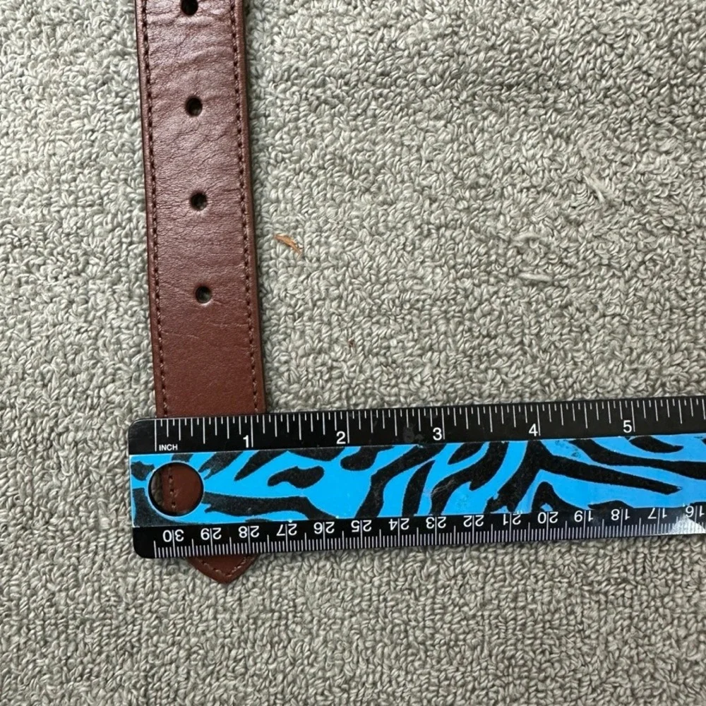 Tommy Bahama Mens XL 42-44 Blue Canvas Brown Leather Web Belt Marlin Logo